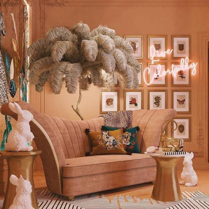 Brass and Ostrich Feather Luxury Floor Lamp