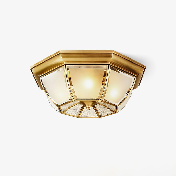 Brass Bowl Flush Ceiling Light with Frosted Glass