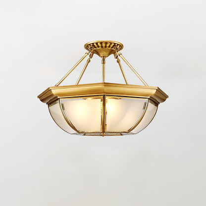 Brass Bowl Flush Ceiling Light with Frosted Glass