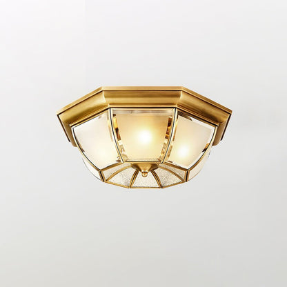 Brass Bowl Flush Ceiling Light with Frosted Glass