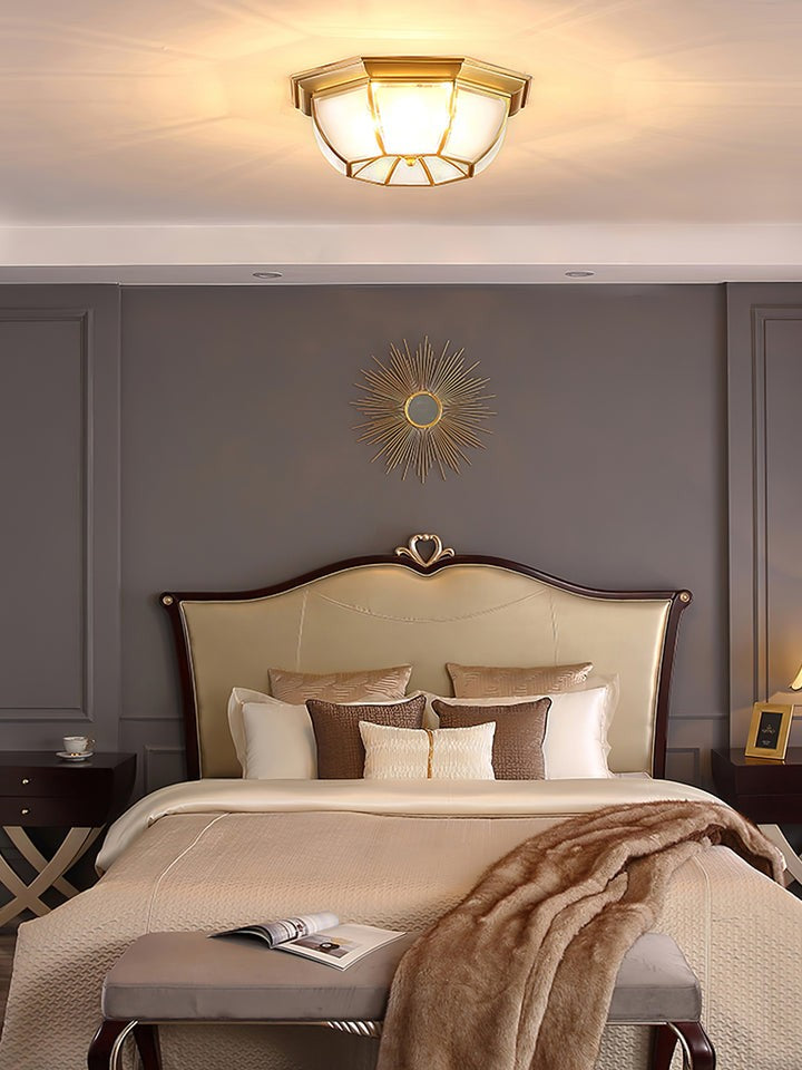 Brass Bowl Flush Ceiling Light with Frosted Glass