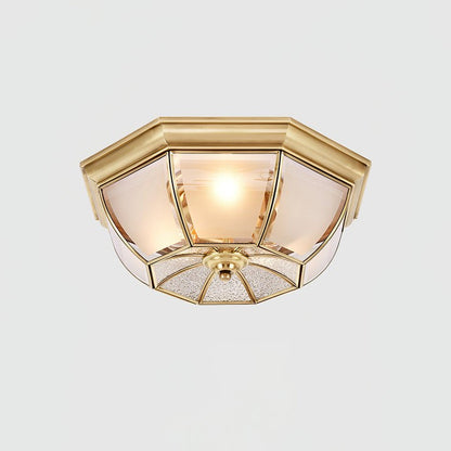 Brass Bowl Flush Ceiling Light with Frosted Glass