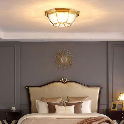 Brass Bowl Flush Ceiling Light with Frosted Glass