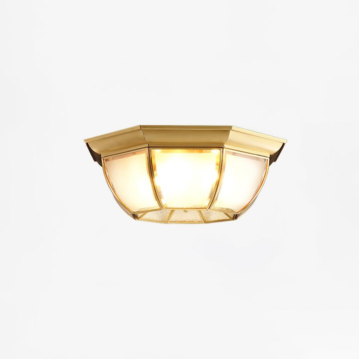 Brass Bowl Flush Ceiling Light with Frosted Glass