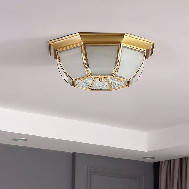Brass Bowl Flush Ceiling Light with Frosted Glass