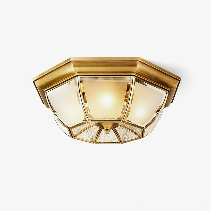 Brass Bowl Flush Ceiling Light with Frosted Glass
