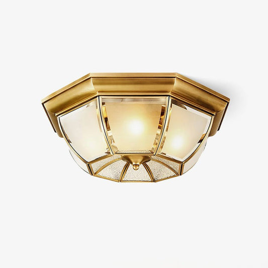 Brass Bowl Flush Ceiling Light with Frosted Glass