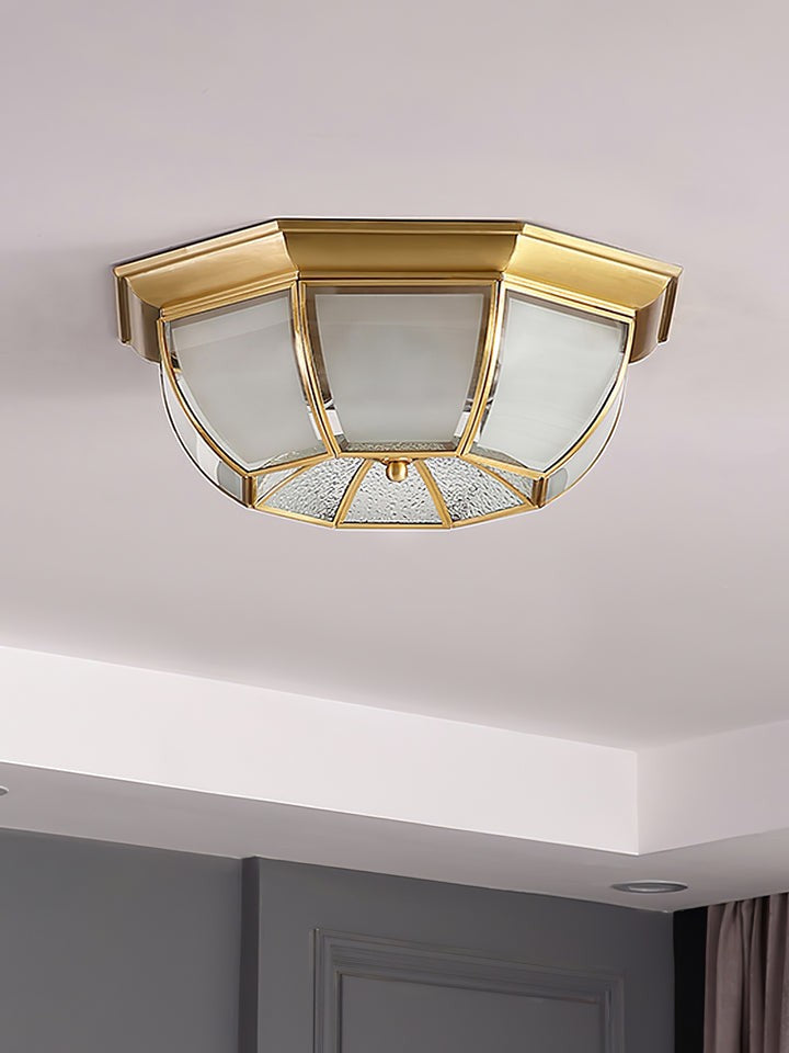 Brass Bowl Flush Ceiling Light with Frosted Glass