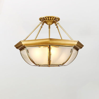 Brass Bowl Flush Ceiling Light with Frosted Glass