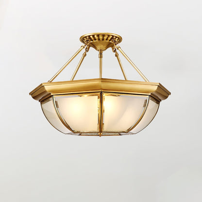 Brass Bowl Flush Ceiling Light with Frosted Glass