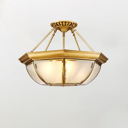 Brass Bowl Flush Ceiling Light with Frosted Glass