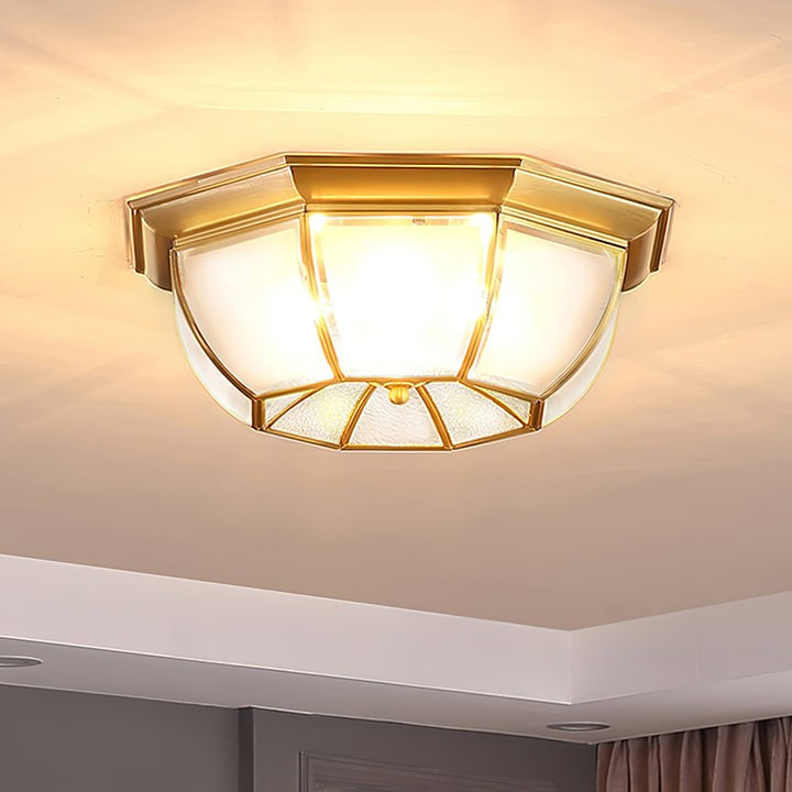 Brass Bowl Flush Ceiling Light with Frosted Glass