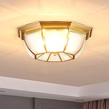 Brass Bowl Flush Ceiling Light with Frosted Glass