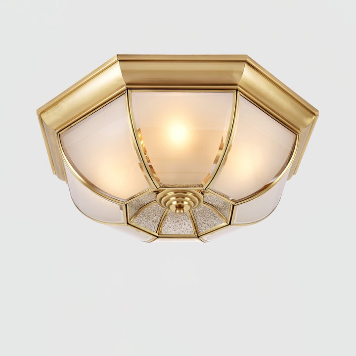 Brass Bowl Flush Ceiling Light with Frosted Glass