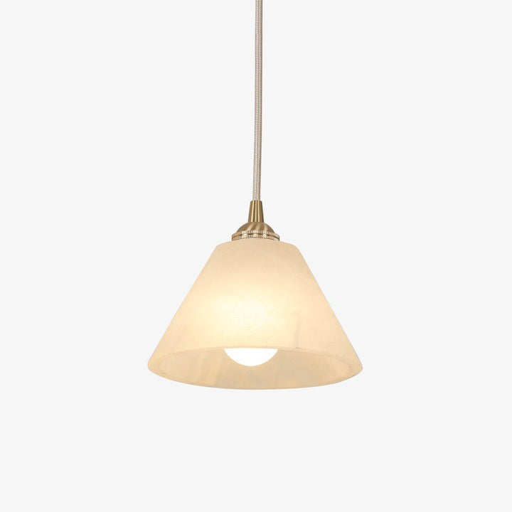 Brass Conical Pendant Light with Alabaster Shade