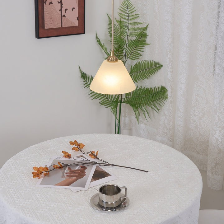 Brass Conical Pendant Light with Alabaster Shade