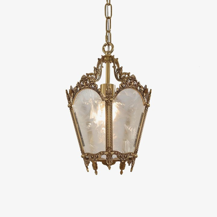 Brass Empire-Style Pendant Light with Frosted Glass