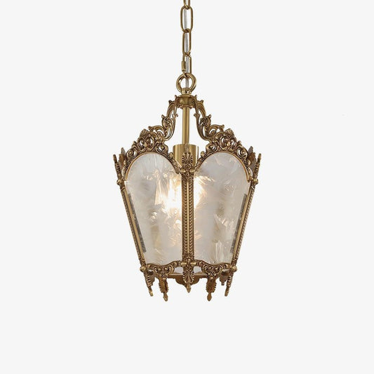 Brass Empire-Style Pendant Light with Frosted Glass
