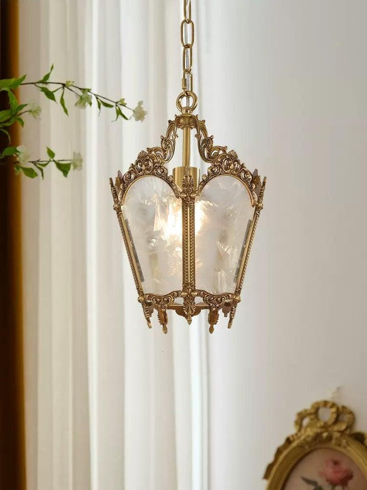 Brass Empire-Style Pendant Light with Frosted Glass