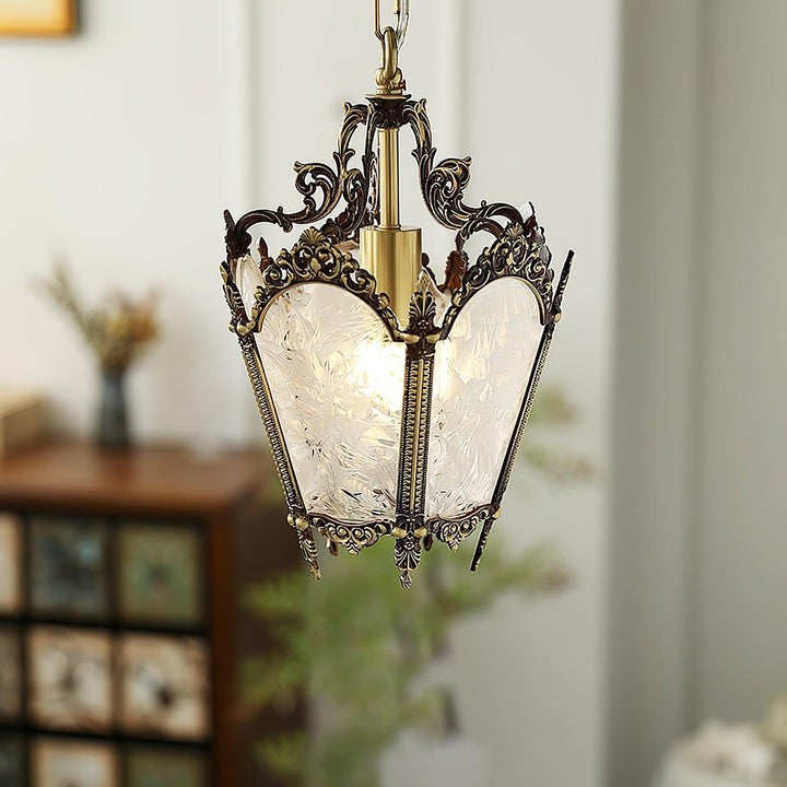 Brass Empire-Style Pendant Light with Frosted Glass