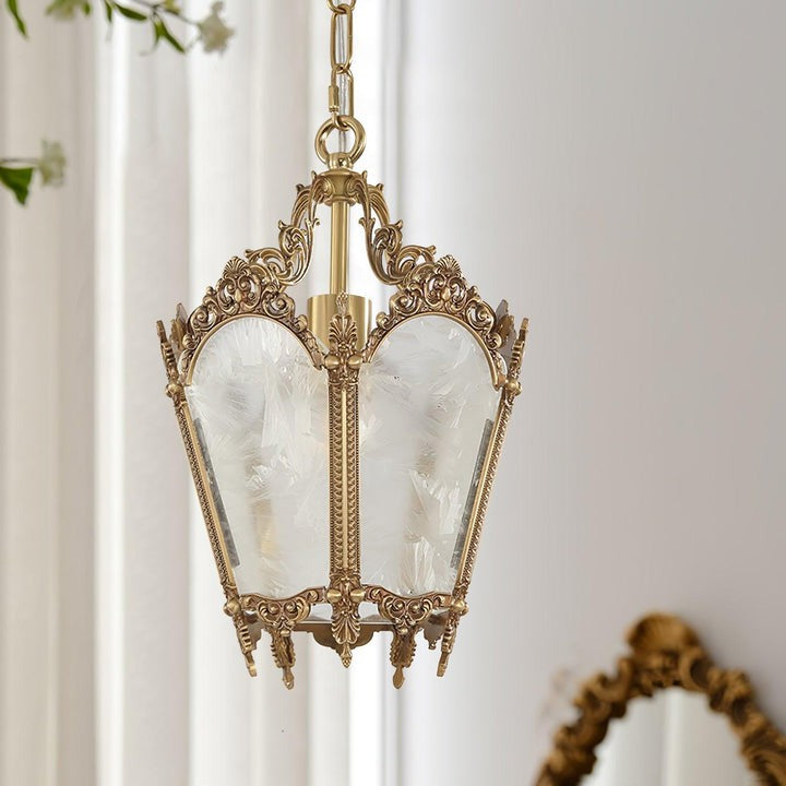 Brass Empire-Style Pendant Light with Frosted Glass