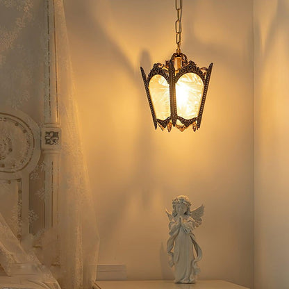 Brass Empire-Style Pendant Light with Frosted Glass