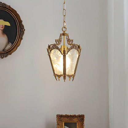 Brass Empire-Style Pendant Light with Frosted Glass