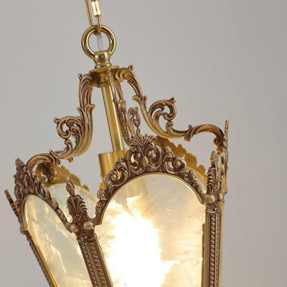 Brass Empire-Style Pendant Light with Frosted Glass