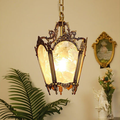 Brass Empire-Style Pendant Light with Frosted Glass