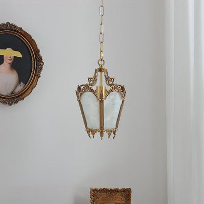 Brass Empire-Style Pendant Light with Frosted Glass