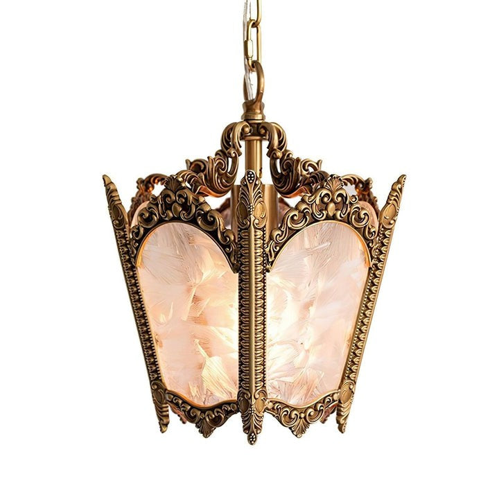 Brass Empire-Style Pendant Light with Frosted Glass