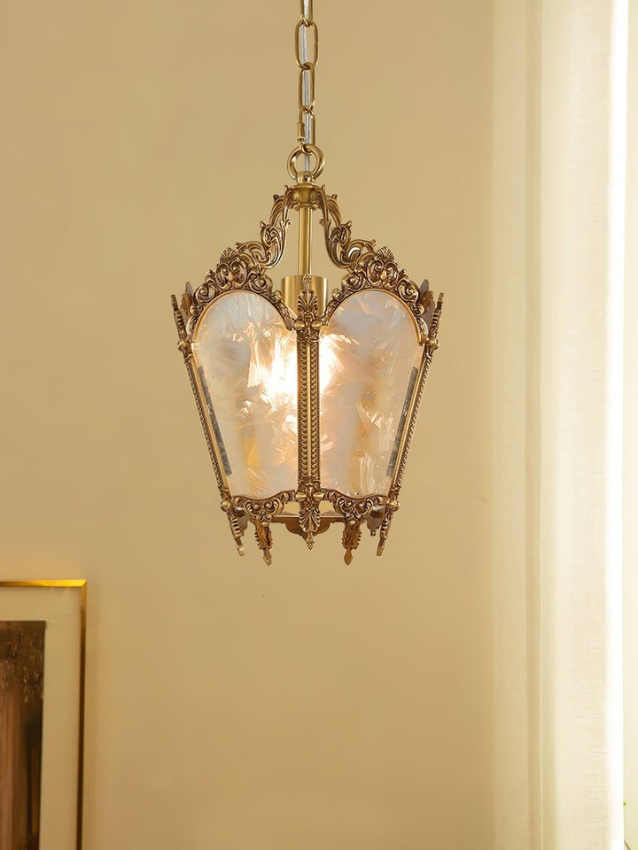 Brass Empire-Style Pendant Light with Frosted Glass