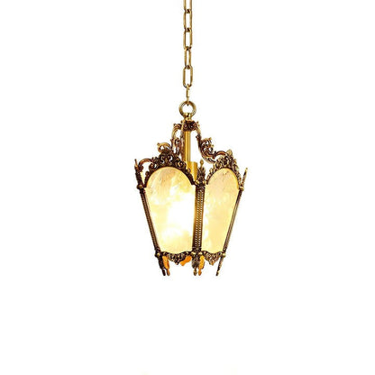 Brass Empire-Style Pendant Light with Frosted Glass