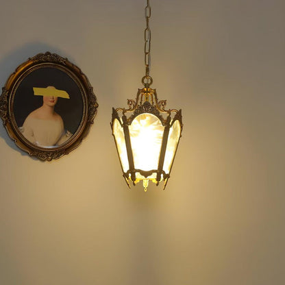 Brass Empire-Style Pendant Light with Frosted Glass