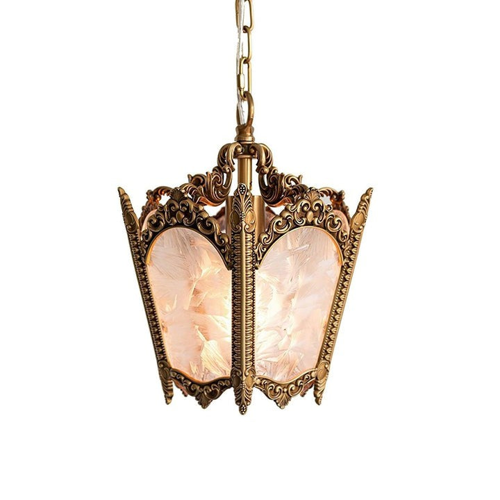 Brass Empire-Style Pendant Light with Frosted Glass