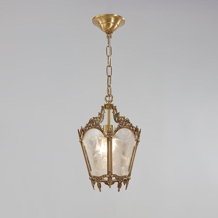 Brass Empire-Style Pendant Light with Frosted Glass