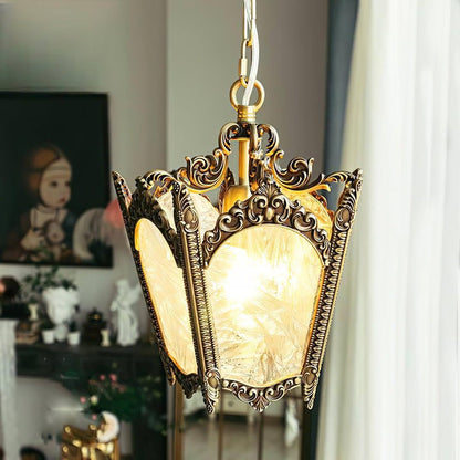 Brass Empire-Style Pendant Light with Frosted Glass