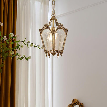 Brass Empire-Style Pendant Light with Frosted Glass