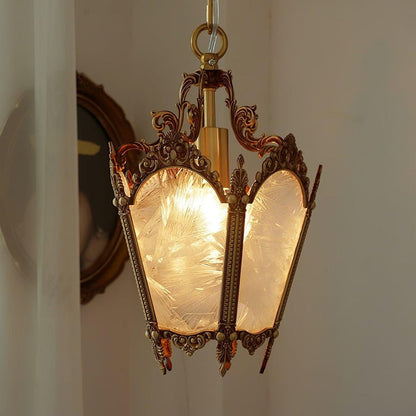 Brass Empire-Style Pendant Light with Frosted Glass