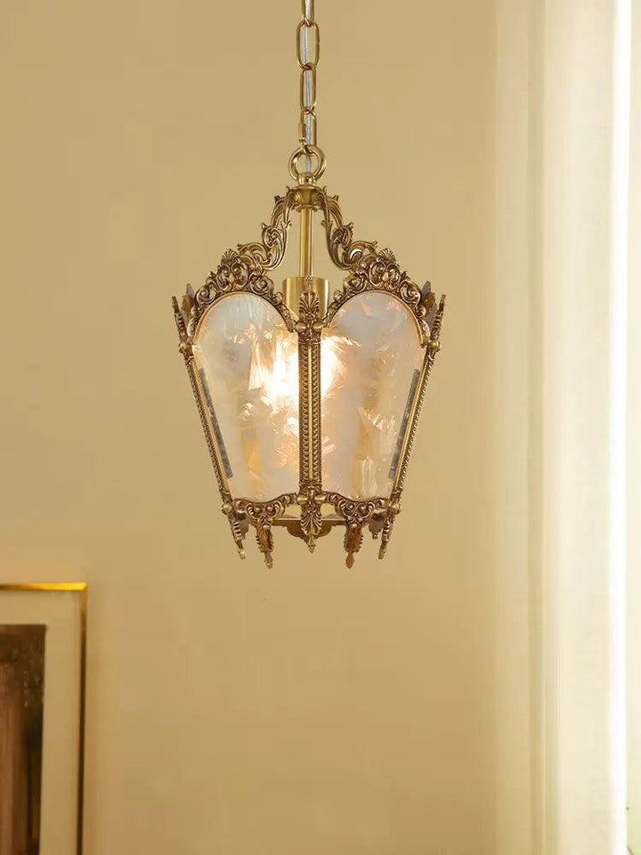 Brass Empire-Style Pendant Light with Frosted Glass