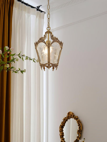 Brass Empire-Style Pendant Light with Frosted Glass
