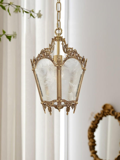 Brass Empire-Style Pendant Light with Frosted Glass