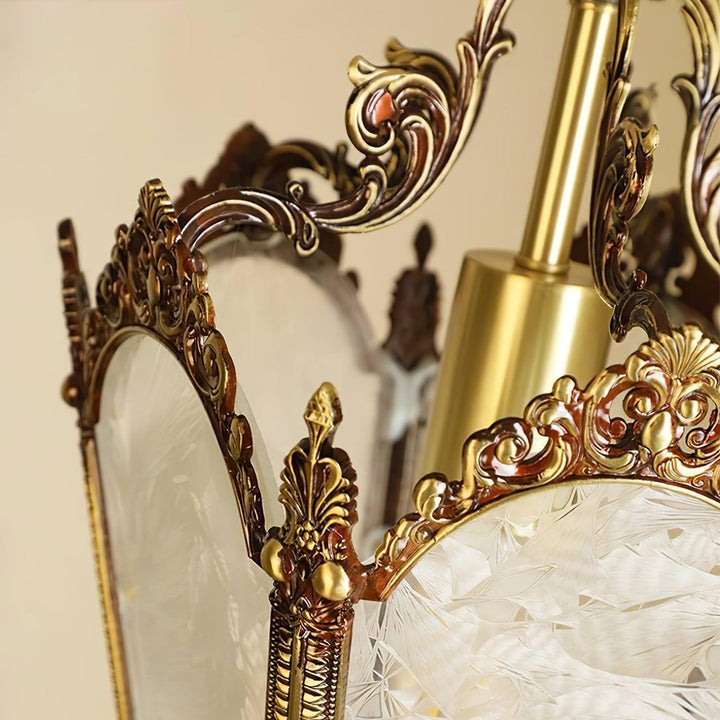 Brass Empire-Style Pendant Light with Frosted Glass