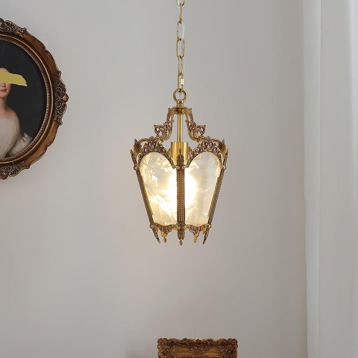 Brass Empire-Style Pendant Light with Frosted Glass