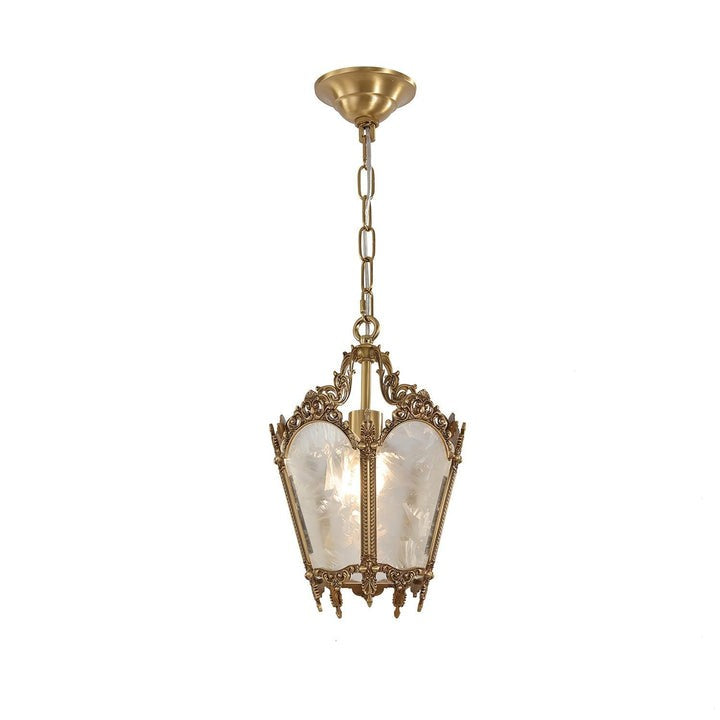 Brass Empire-Style Pendant Light with Frosted Glass