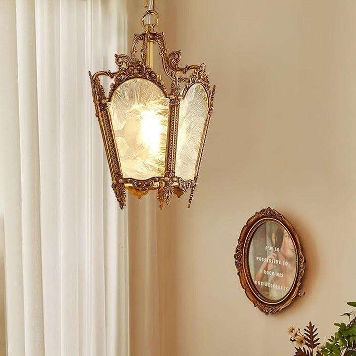 Brass Empire-Style Pendant Light with Frosted Glass