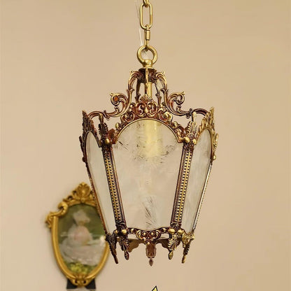Brass Empire-Style Pendant Light with Frosted Glass
