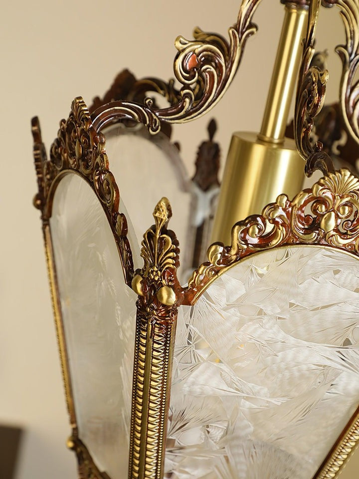 Brass Empire-Style Pendant Light with Frosted Glass