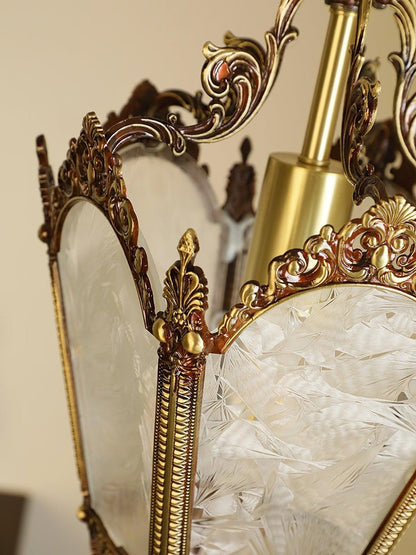 Brass Empire-Style Pendant Light with Frosted Glass