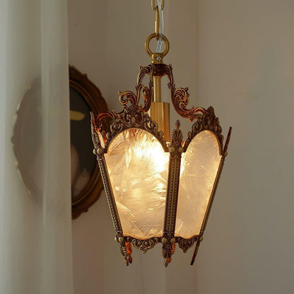 Brass Empire-Style Pendant Light with Frosted Glass